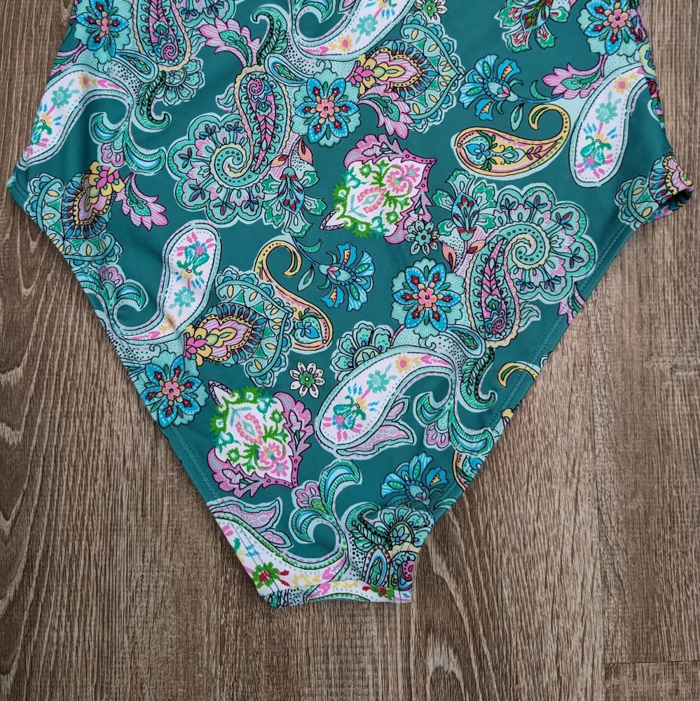NWT Cupshe Blue Paisley Cut Out Halter Top One Piece Swimsuit Size Large